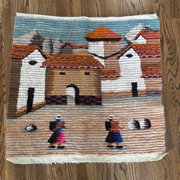 Peruvian Folk Art Hand Woven Tapestry Wall Hanging Andes Vintage 70s Fiber Art‎